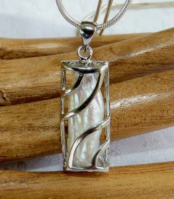 -Chinese Mother of Pearl Pendant in Silver Cage (Pearl-Pend)