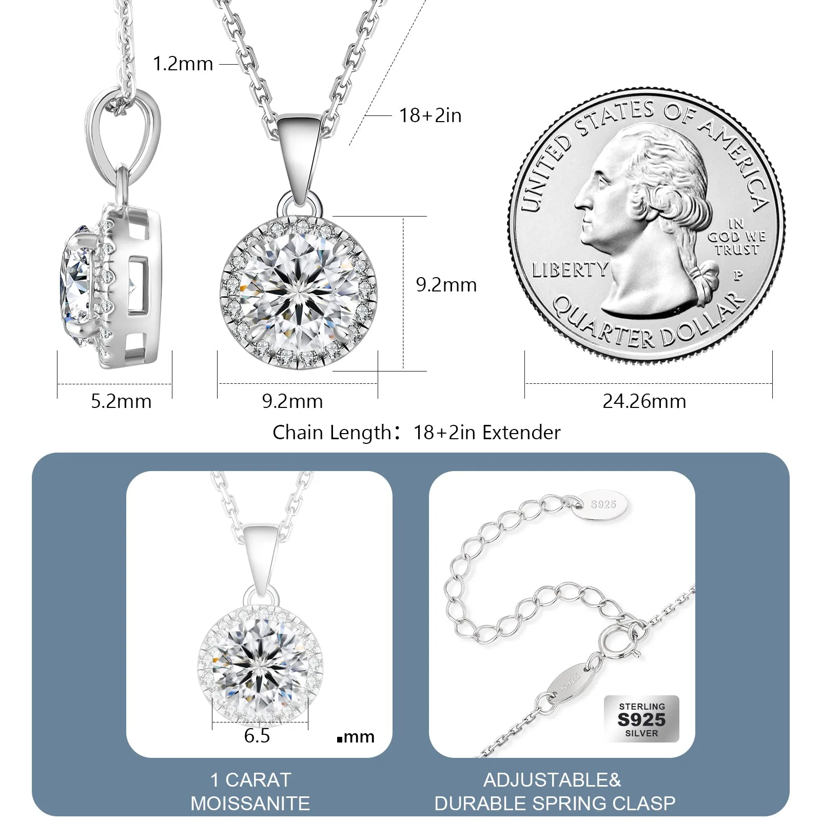 1.00 Carats VVS1 Moissanite Pendant Necklace for Women 0395