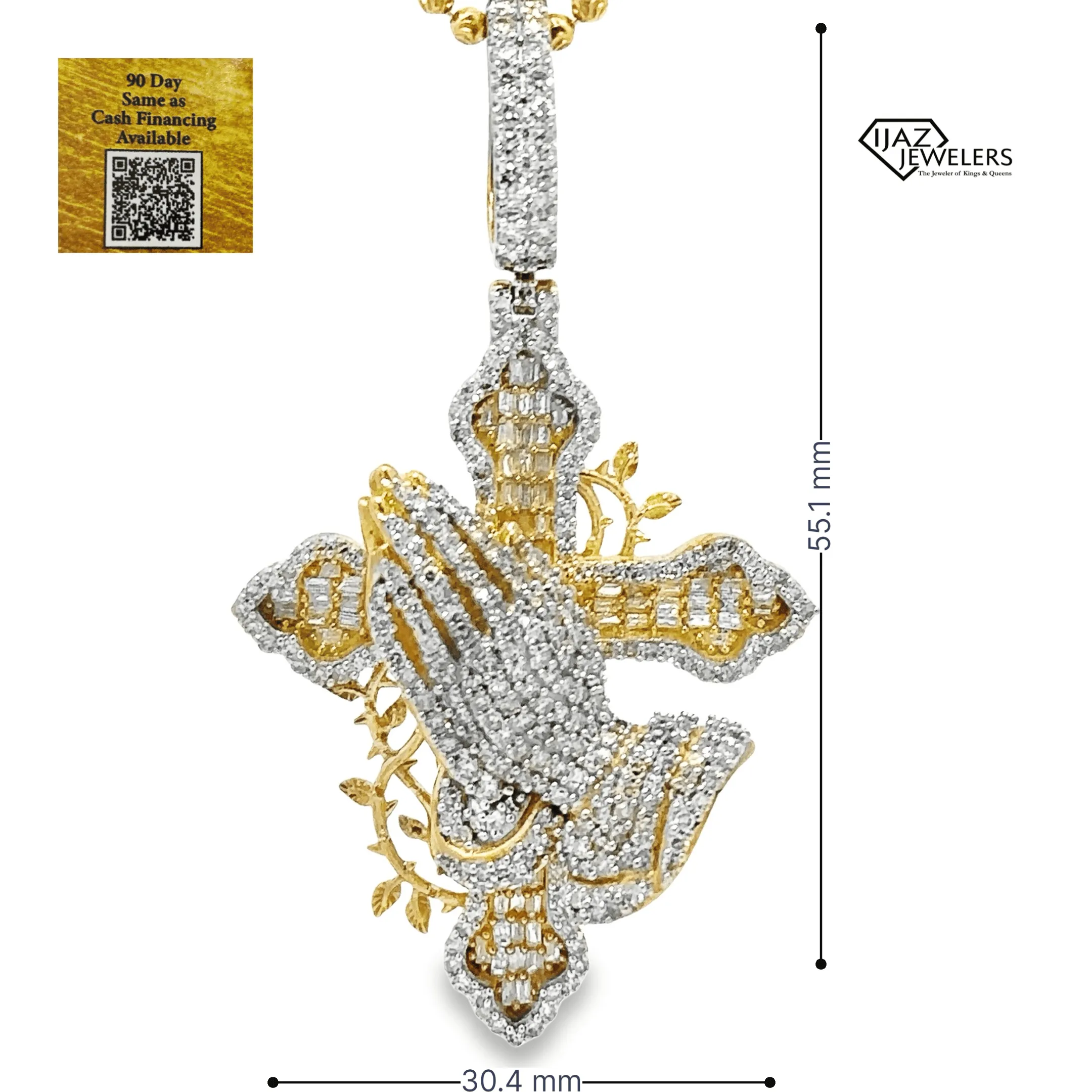 10K Gold 2.00 CTW Diamond Praying Hands Cross Charm