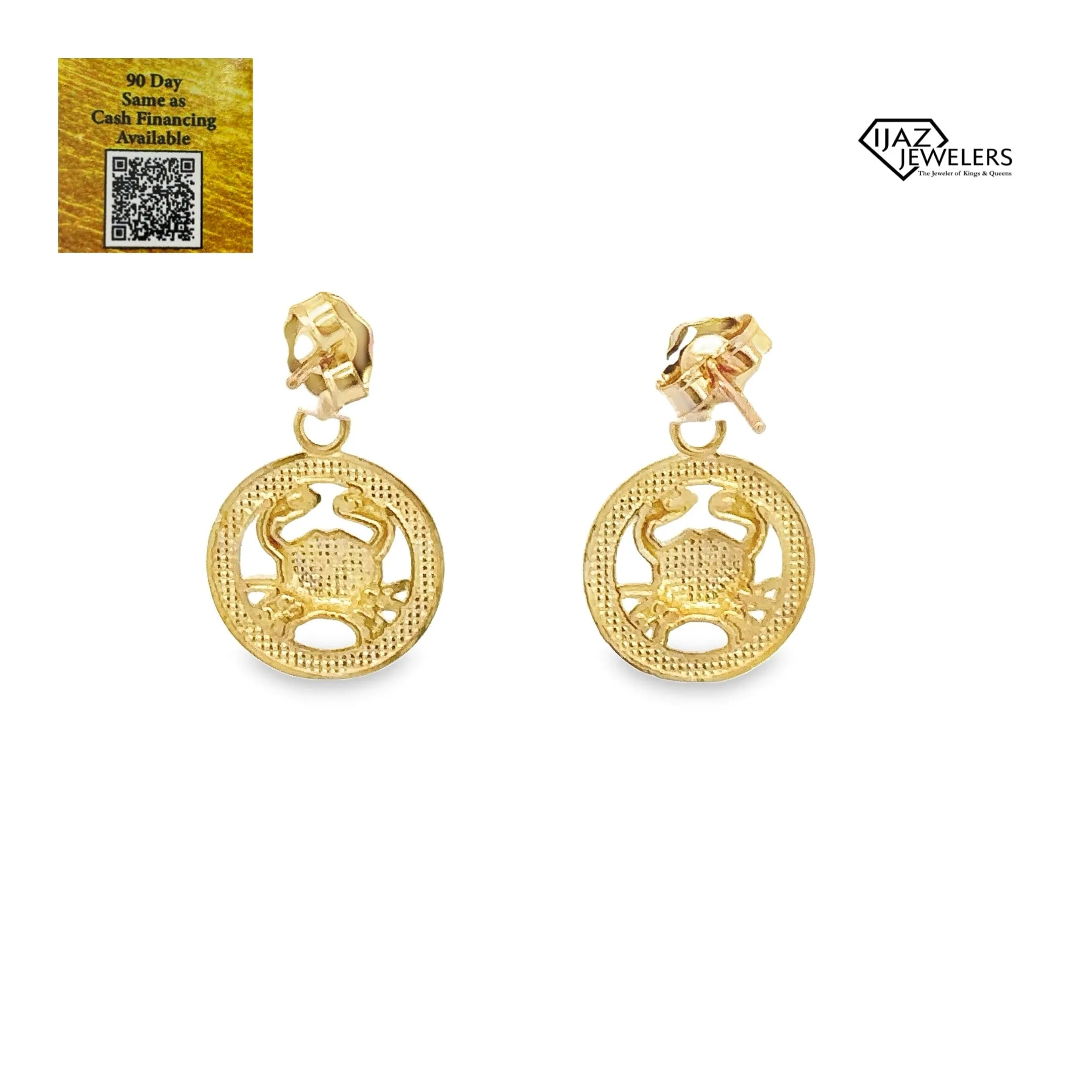 10K Gold Zodiac Cancer Earrings