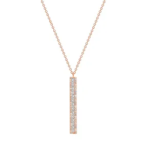 14K Gold Bar with Round and Baguette Diamond Pendant