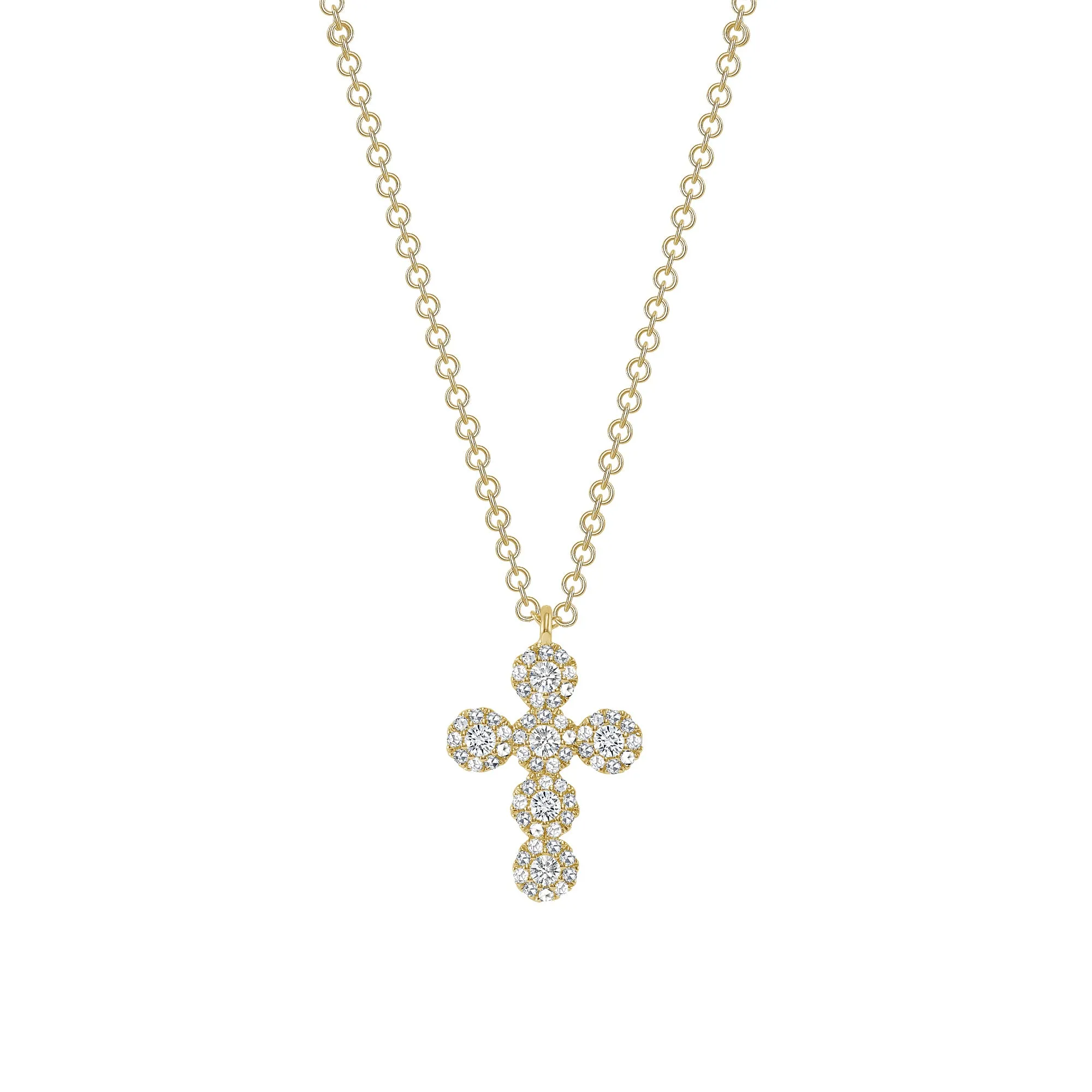 14K Gold Diamond Halo Cross Pendant