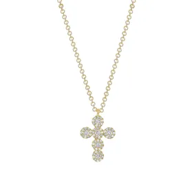 14K Gold Diamond Halo Cross Pendant