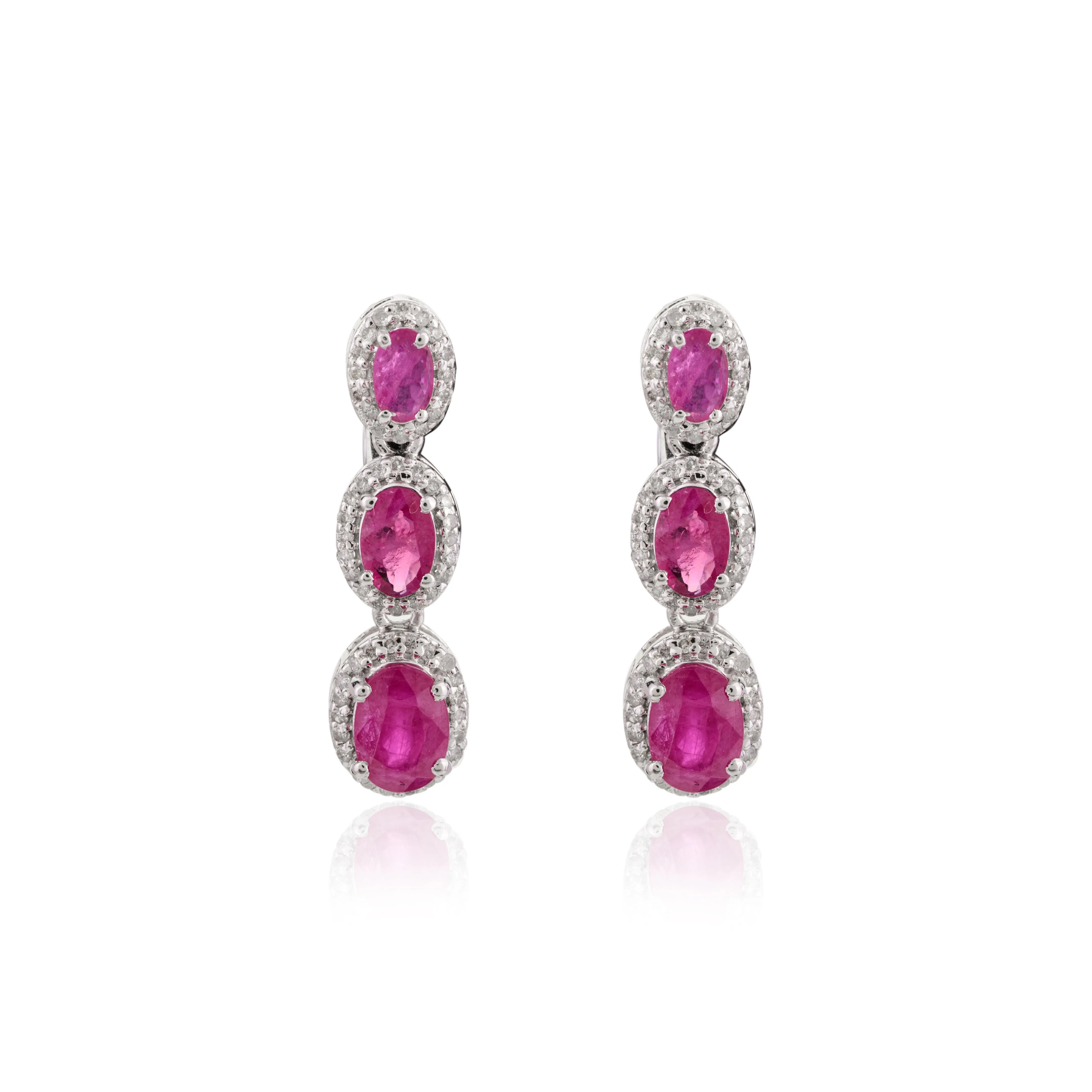 14K Ruby Diamond Dangling Earrings