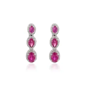 14K Ruby Diamond Dangling Earrings