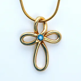 14kt Gold Blue Diamond Eternity Cross Pendant