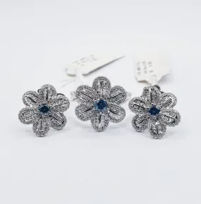 1.5 ctw Blue Flower Diamond Jewelry Set 14K Gold