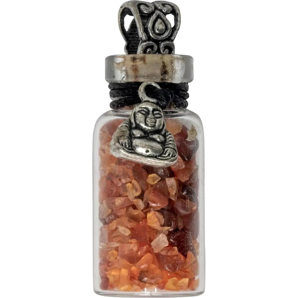 1.75" Gemstone Chip Bottle Necklace - Carnelian with Happy Buddha