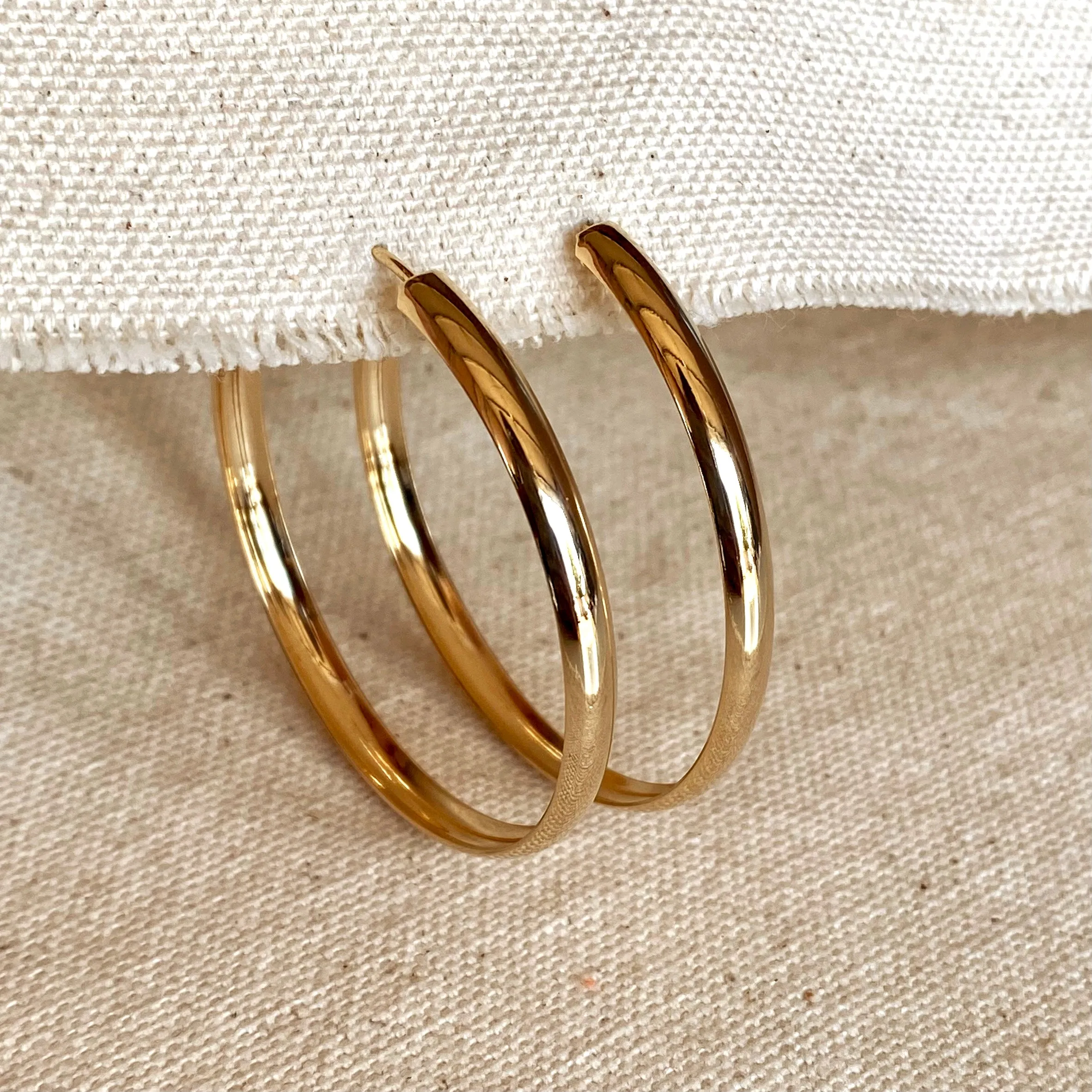 18k Gold Filled 50mm Hollow Continuous  Hoop Earrings