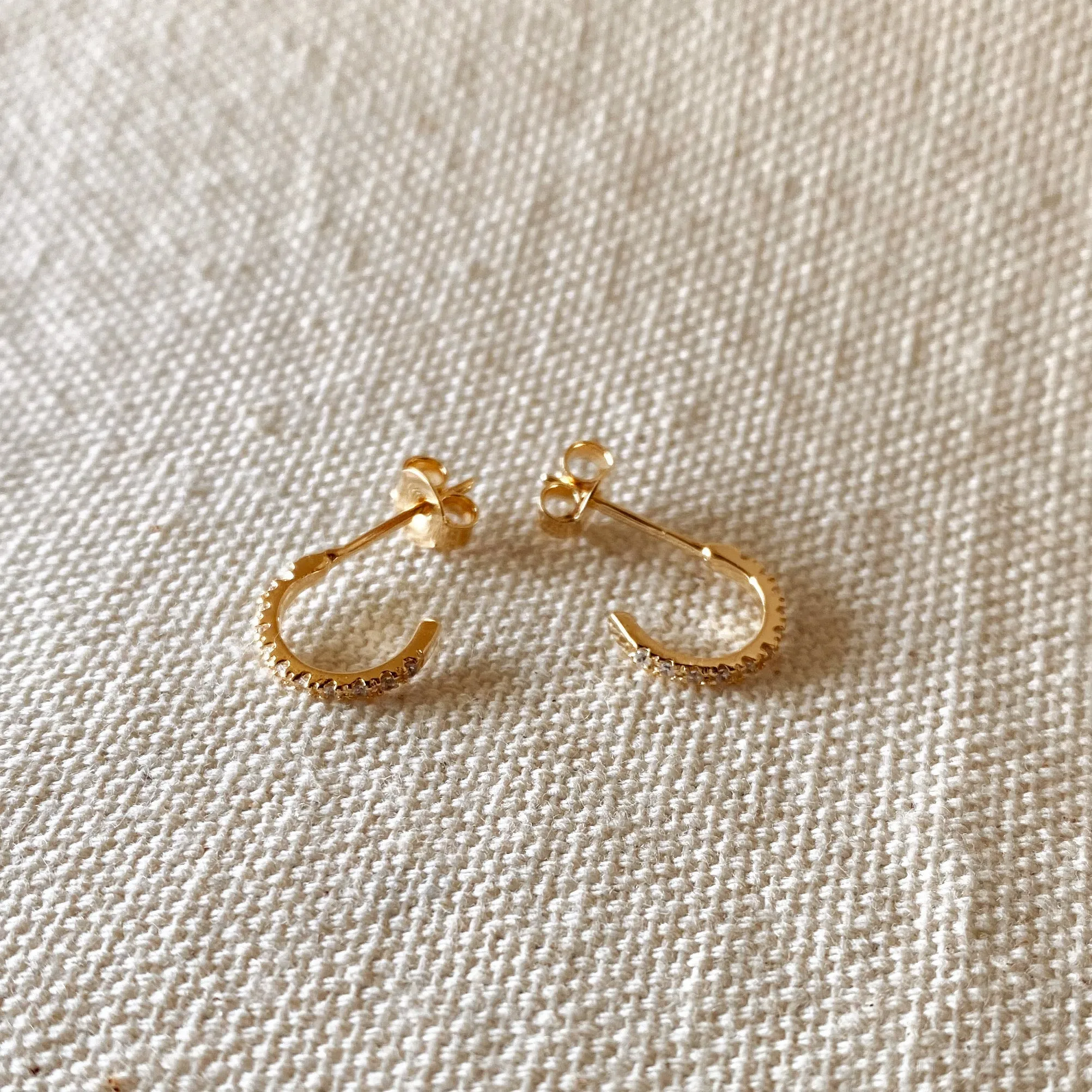 18k Gold Filled Thin Line Cubic Zirconia C Hoop Earrings