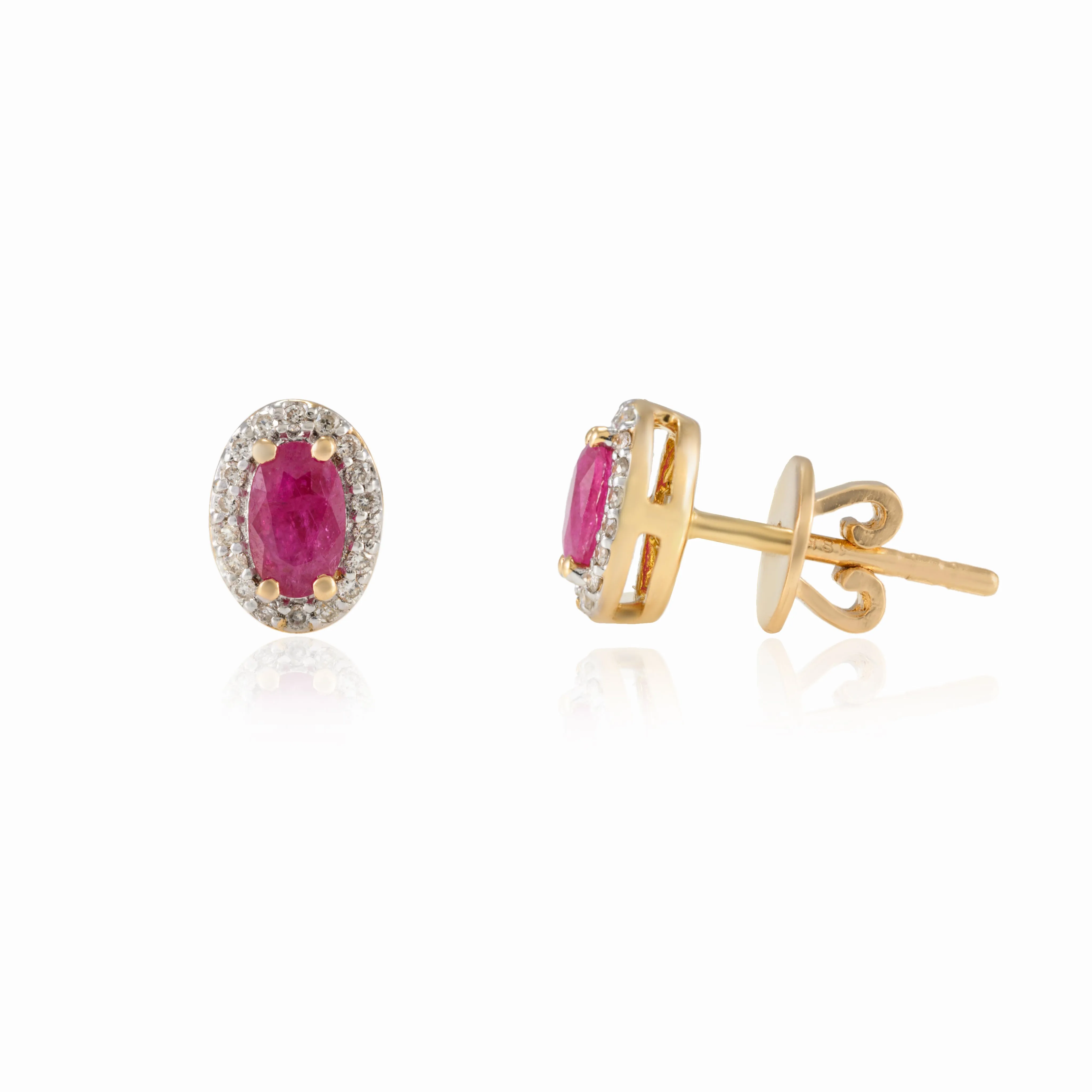 18K Gold Halo Diamond Ruby Studs