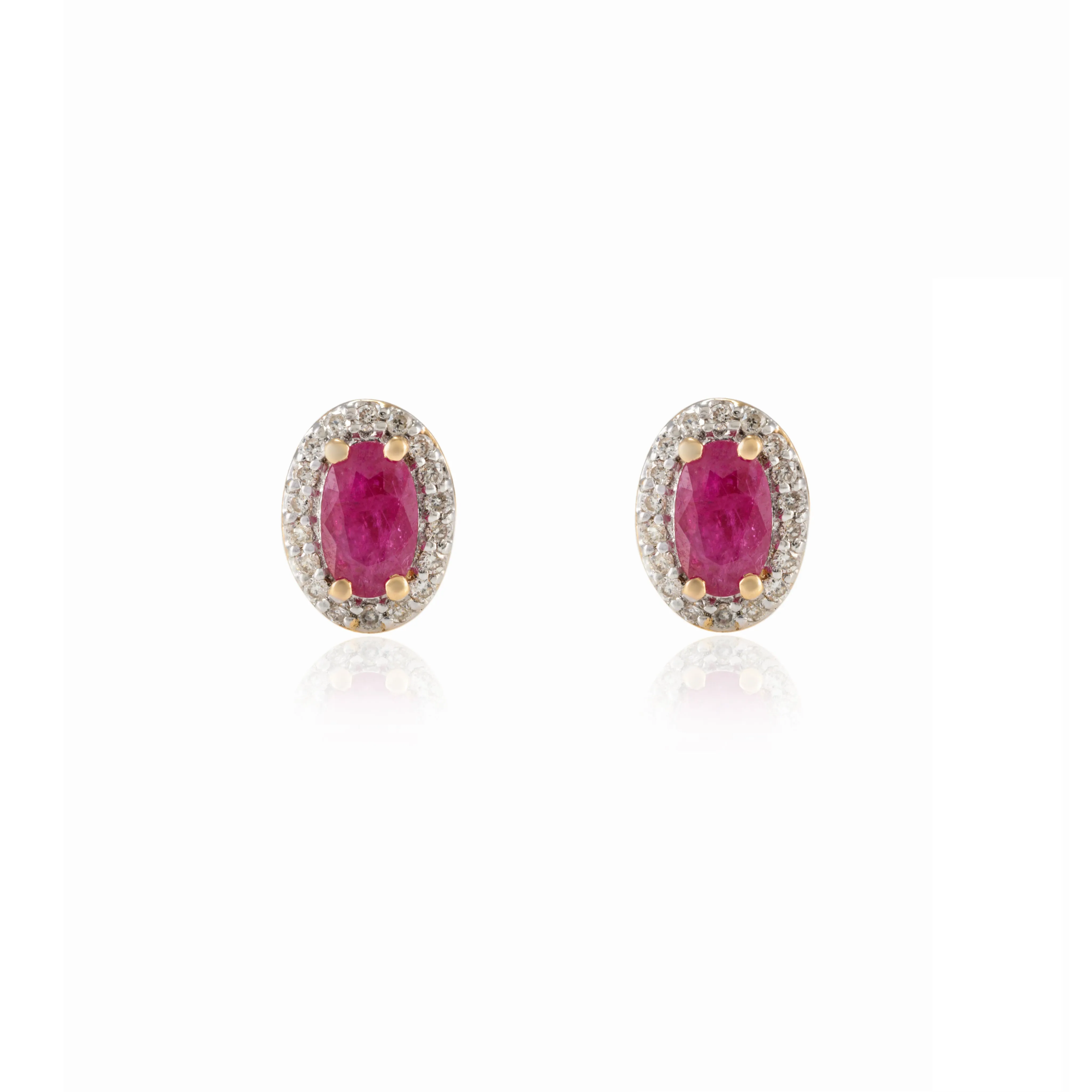 18K Gold Halo Diamond Ruby Studs