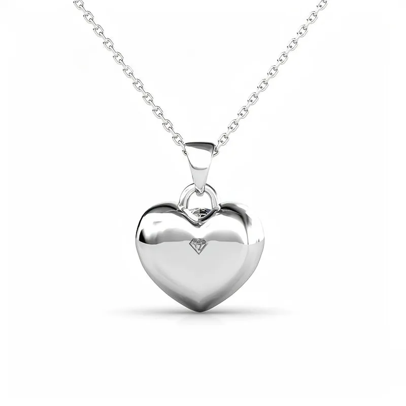 1ct Round Moissanite Heart Shaped Crystal Pendant White Gold Plated Necklace Jewelry Gift For Woman Girls