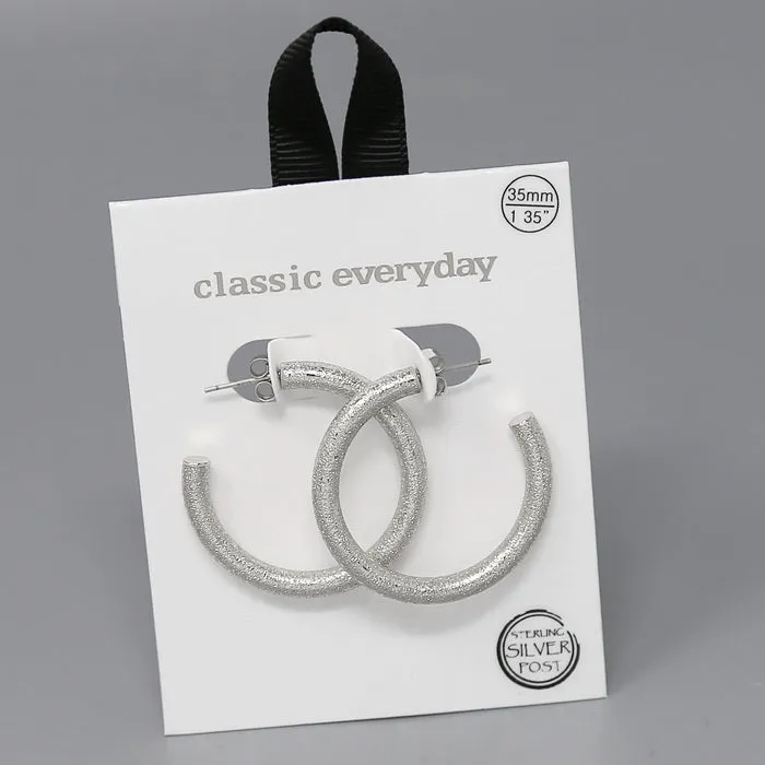 35 MM Textured Pipe Hoop Earrings