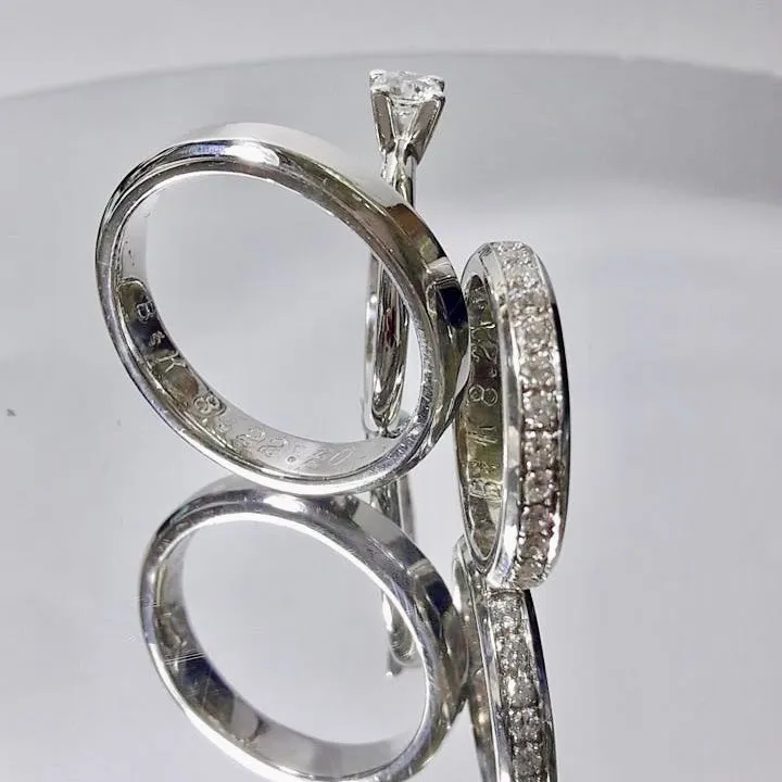 .45ct Solitaire Engagement Ring with Paved Bridal Band and Beveled Edge Wedding Band in 925 Sterling Silver Rhodium