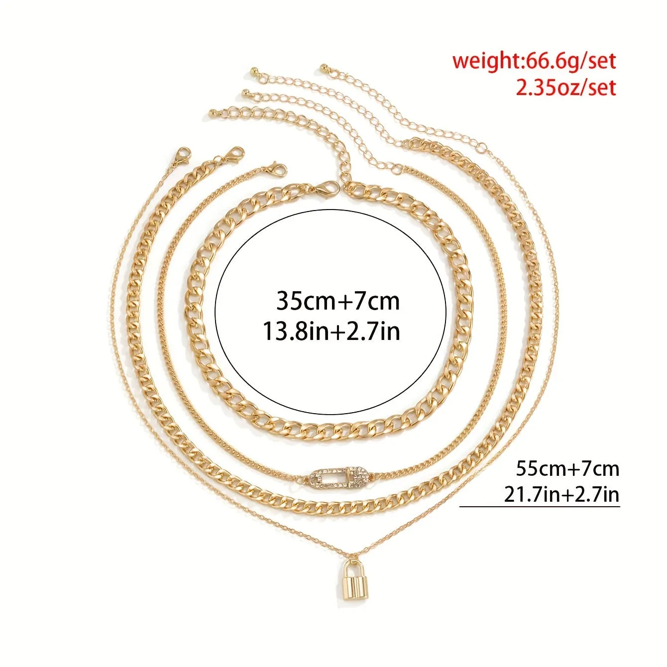 4pcs Women's Chain Necklace Set Pin And LockChoker For Women Unisex Necklace