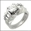 .75 Round CZ Center  Baguette Channel Cubic Zirconia Engagement Ring 14K White Gold