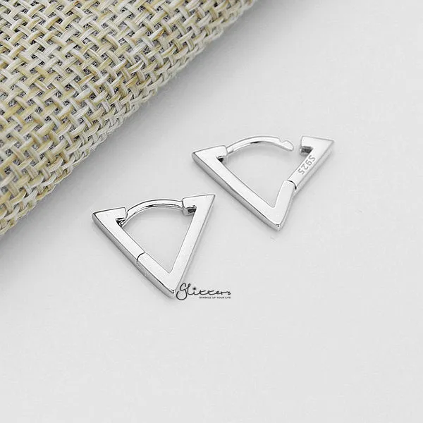 925 Sterling Silver Plain Triangle Shape One-Touch Huggie Earrings