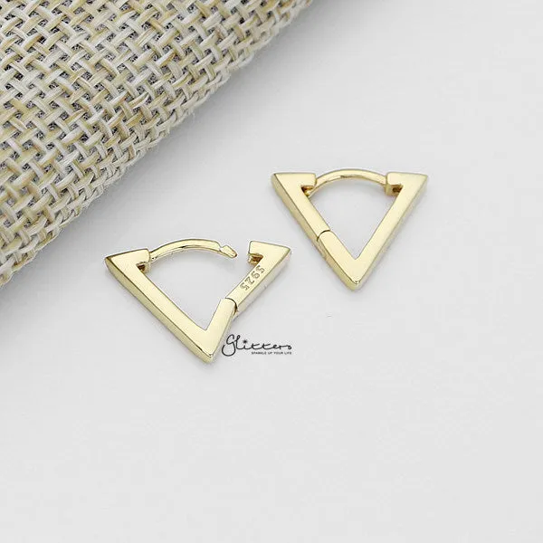 925 Sterling Silver Plain Triangle Shape One-Touch Huggie Earrings