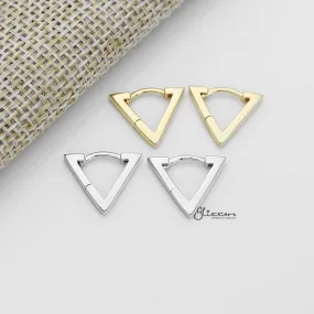 925 Sterling Silver Plain Triangle Shape One-Touch Huggie Earrings