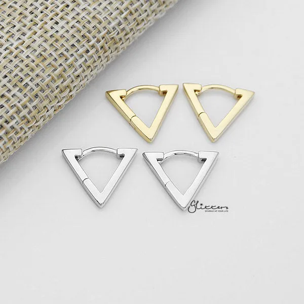 925 Sterling Silver Plain Triangle Shape One-Touch Huggie Earrings