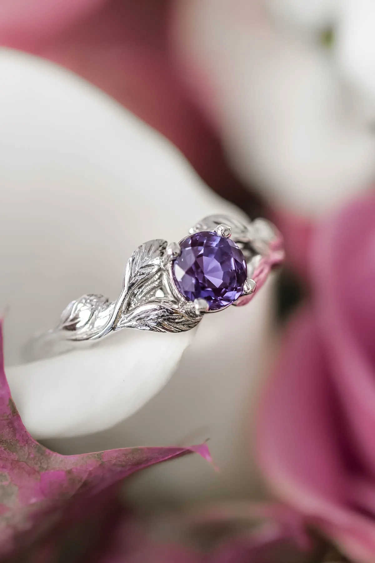 Alexandrite gold leaf engagement ring / Clematis