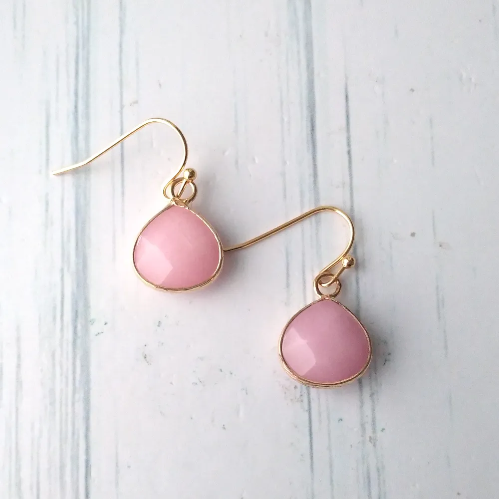 Baby Pink Jade Single Drop Hook Earrings