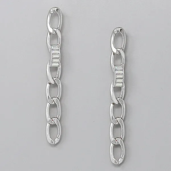 Baguette Stone Embellished Chain Dangle Earrings