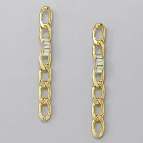 Baguette Stone Embellished Chain Dangle Earrings