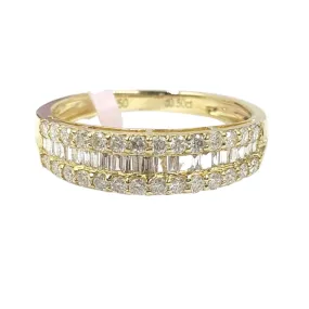 Baguette with Round Sides Half Eternity Diamond Ring, Wedding Band for Women 18K Yellow Gold