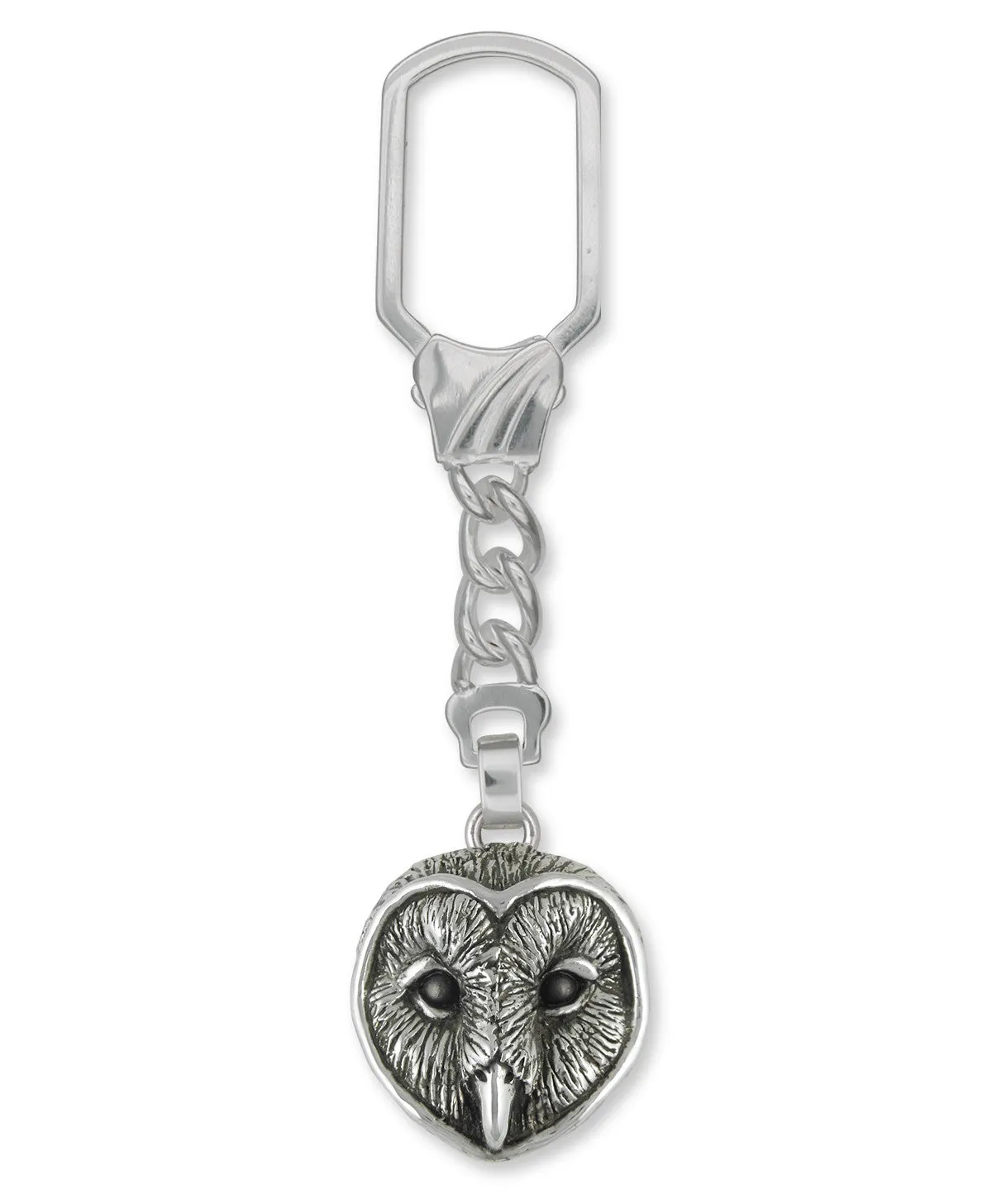 Barn Owl Key Ring Jewelry Sterling Silver Handmade Bird Key Ring OW2-KRE