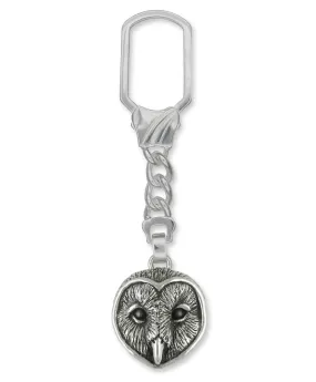 Barn Owl Key Ring Jewelry Sterling Silver Handmade Bird Key Ring OW2-KRE