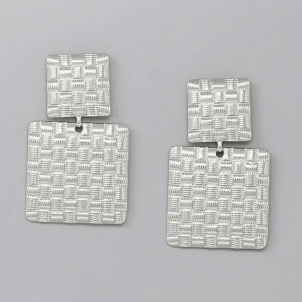 Basket Weave Texture Square Metal Drop Earrings