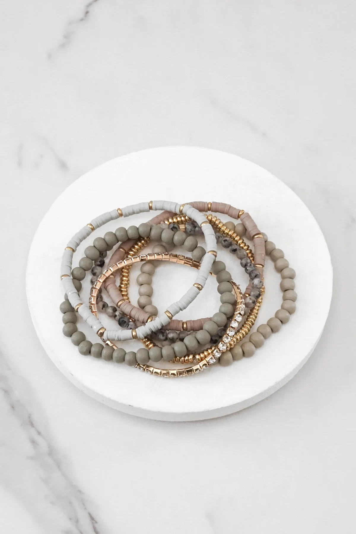 Beaded Bracelets stack of 7 in Grey tones