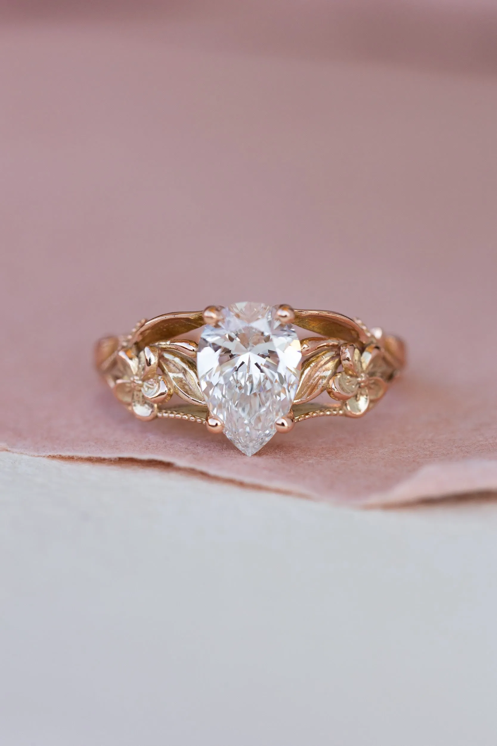 Big lab grown diamond engagement ring, rose gold flower promise ring / Eloise