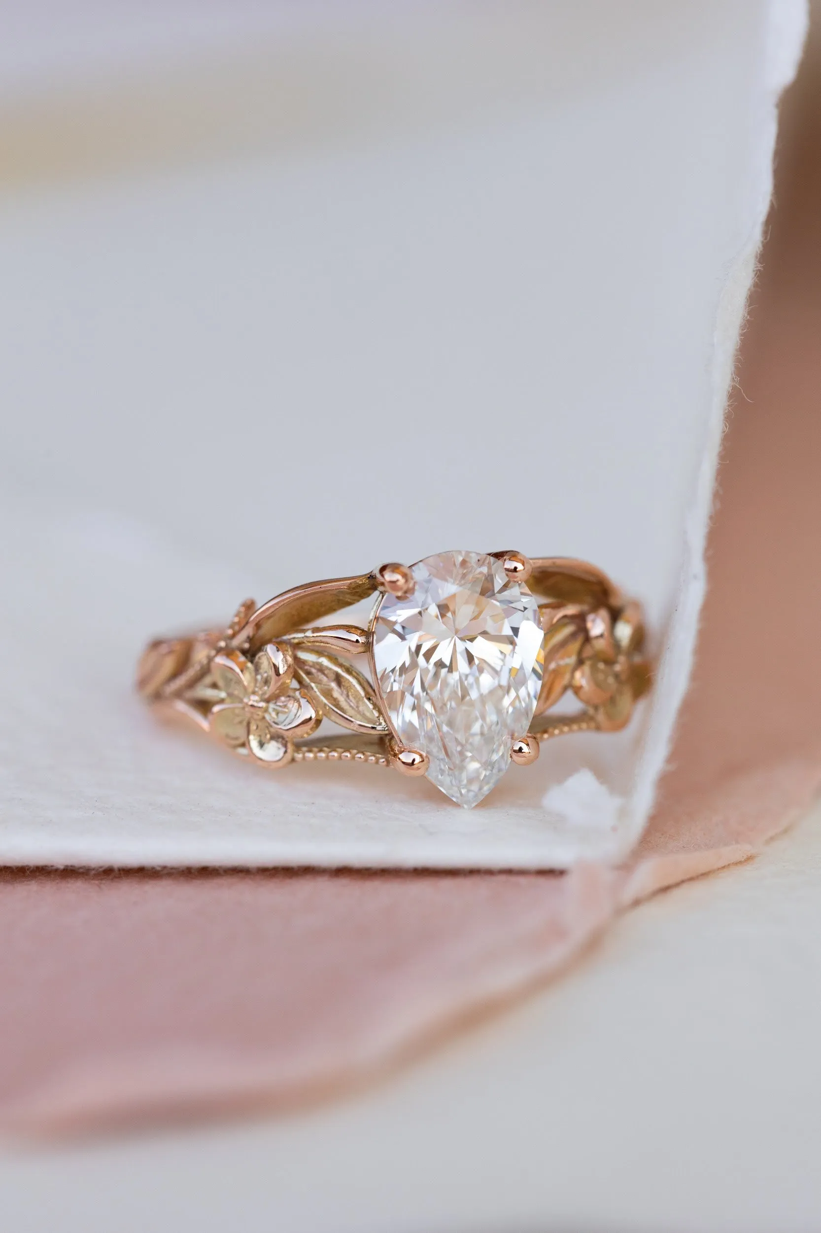 Big lab grown diamond engagement ring, rose gold flower promise ring / Eloise