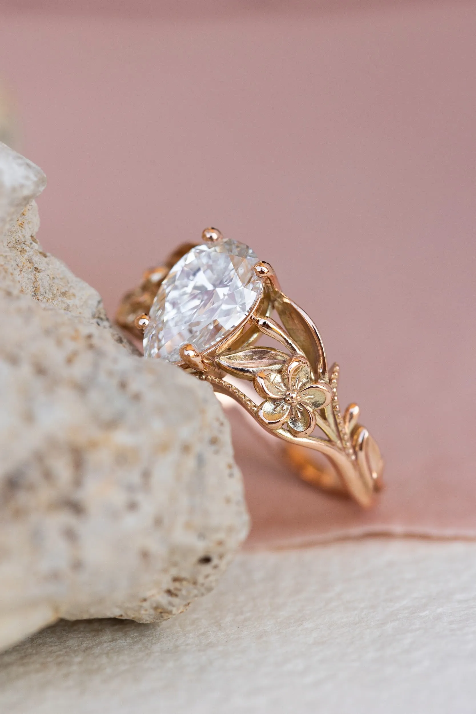 Big lab grown diamond engagement ring, rose gold flower promise ring / Eloise