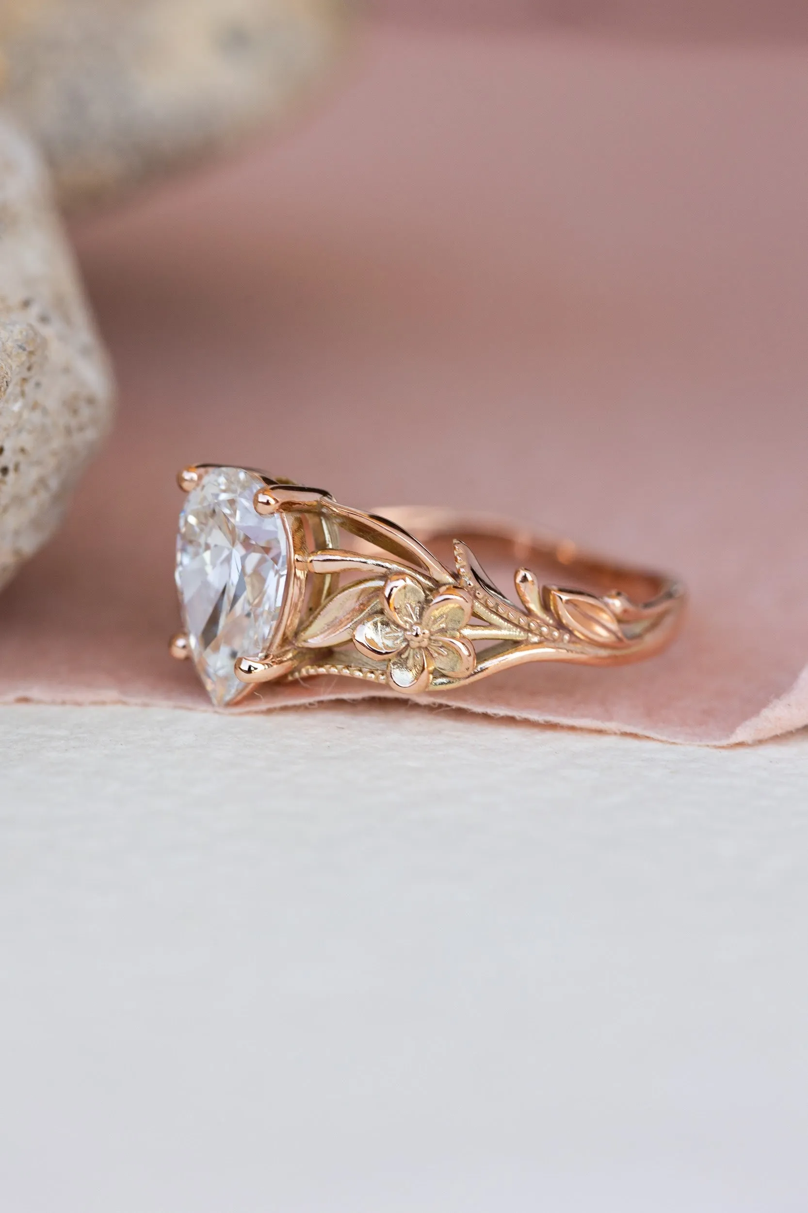 Big lab grown diamond engagement ring, rose gold flower promise ring / Eloise