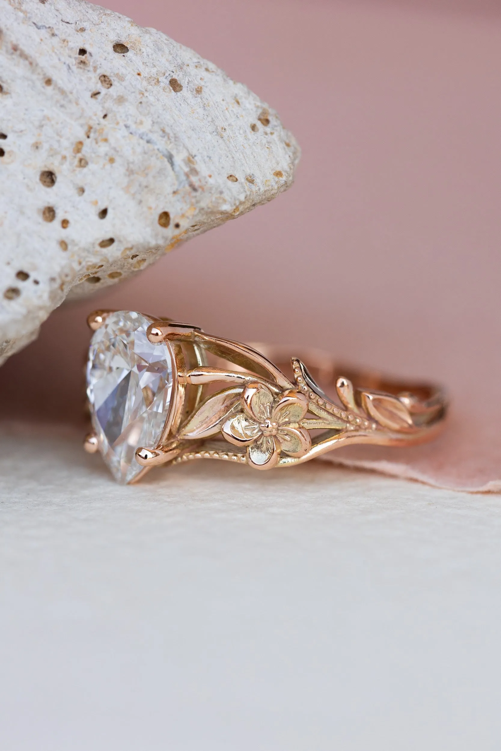 Big lab grown diamond engagement ring, rose gold flower promise ring / Eloise