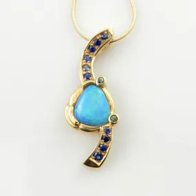 Black Opal Sapphire 14kt Yellow Gold Pendant