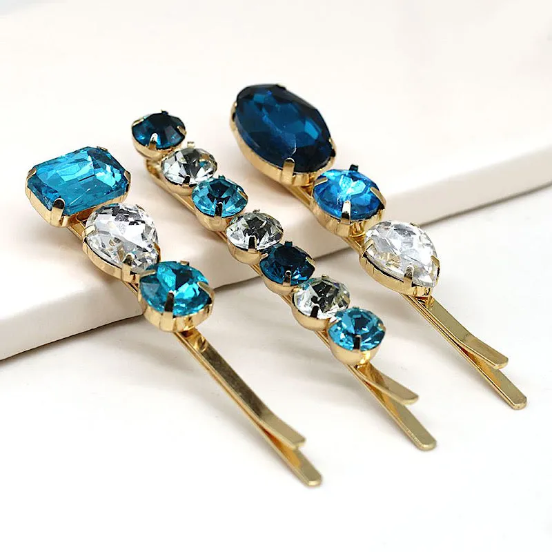 Blue Crystal 3 Pack Hair Clips