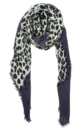 Blue Pacific Animal Print Cashmere Silk Scarf in Grey and Snow 78 x 22