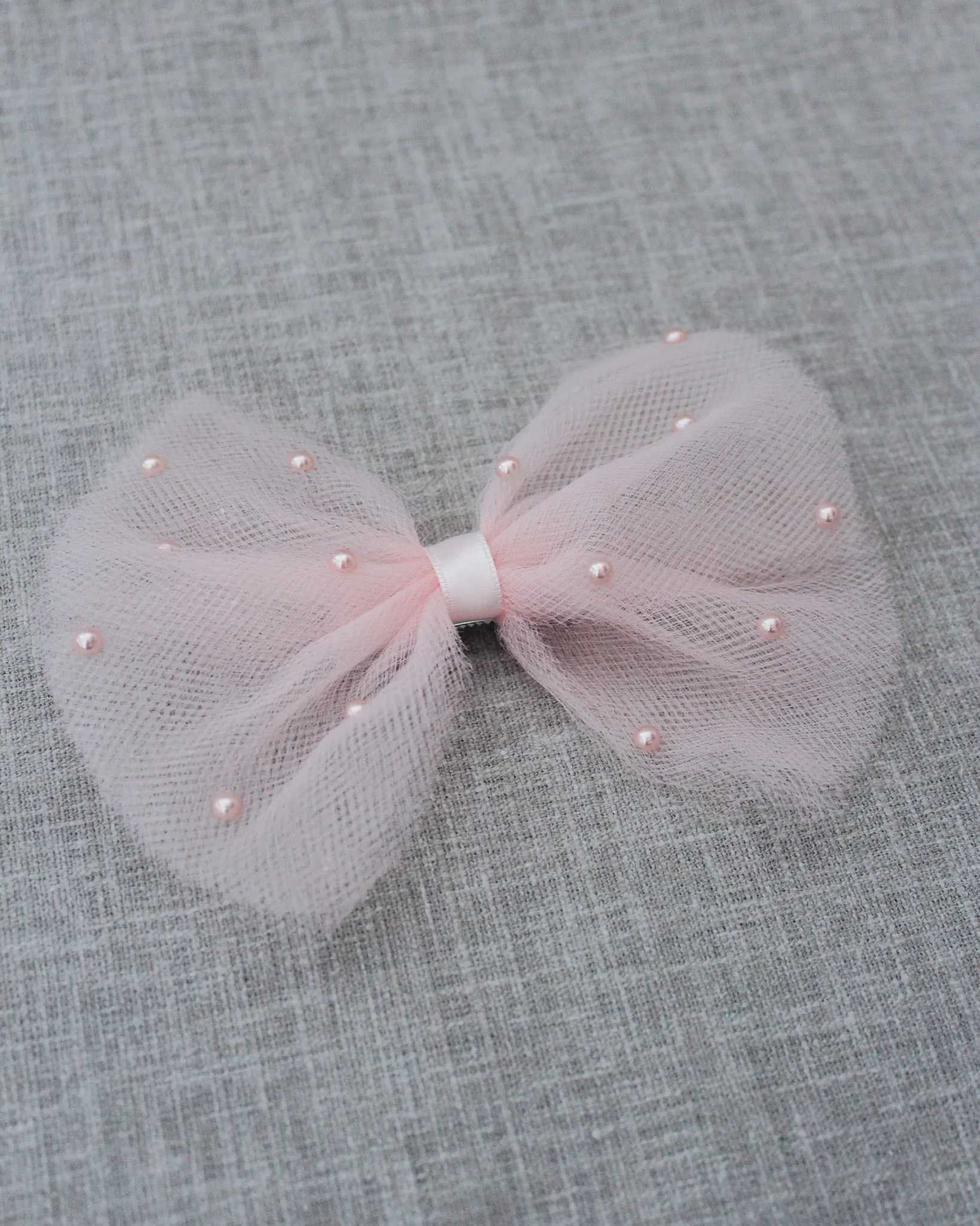 Blush Butterfly Tulle Bow Hair Clip or Shoe Clips with Scattered Pearls