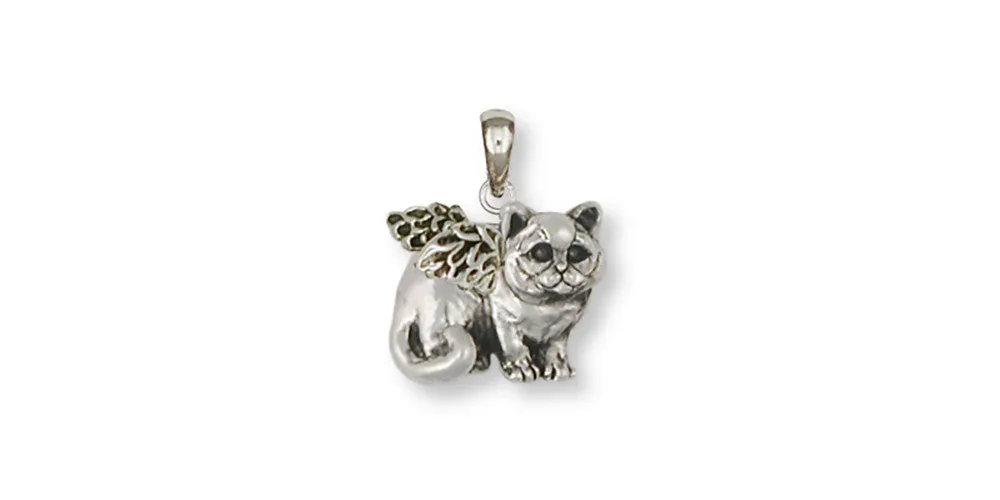 British Shorthair Angel Pendant Jewelry Sterling Silver Handmade Cat Pendant BRS5-AP