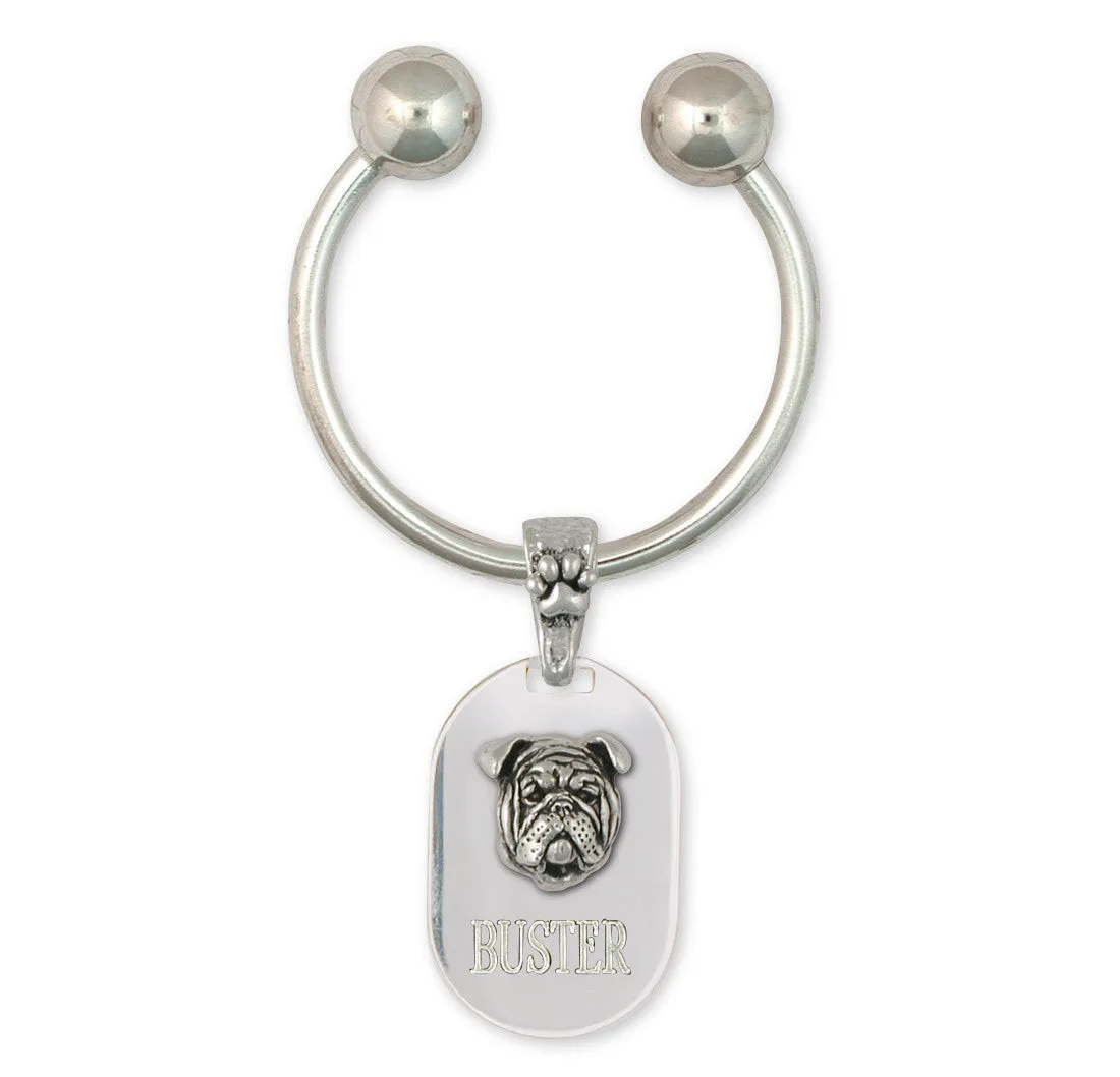 Bulldog Key Ring Jewelry Sterling Silver Handmade Dog Key Ring BD19-KRE