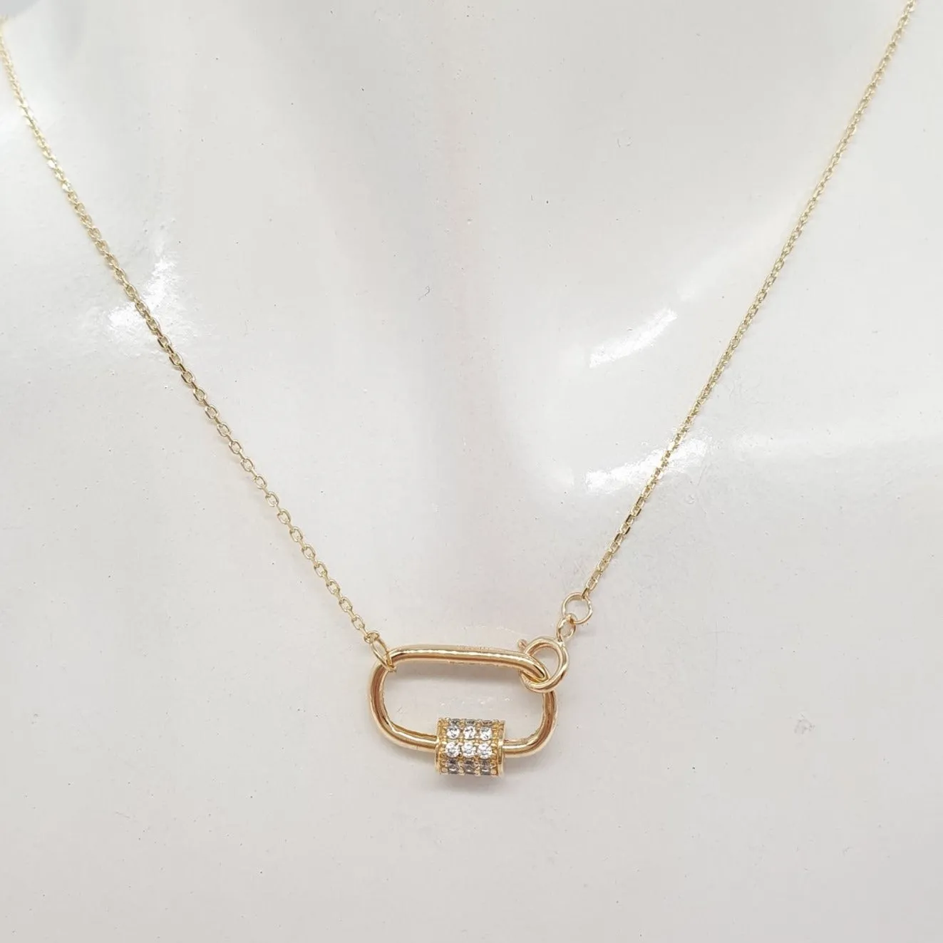 Carabiner Clasp Center Necklace 18K Gold