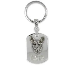 Cattle Dog Key Ring Sterling Silver And Stainless Steel Handmade Australian Cattle Dog Jewelry  CTD2-KR