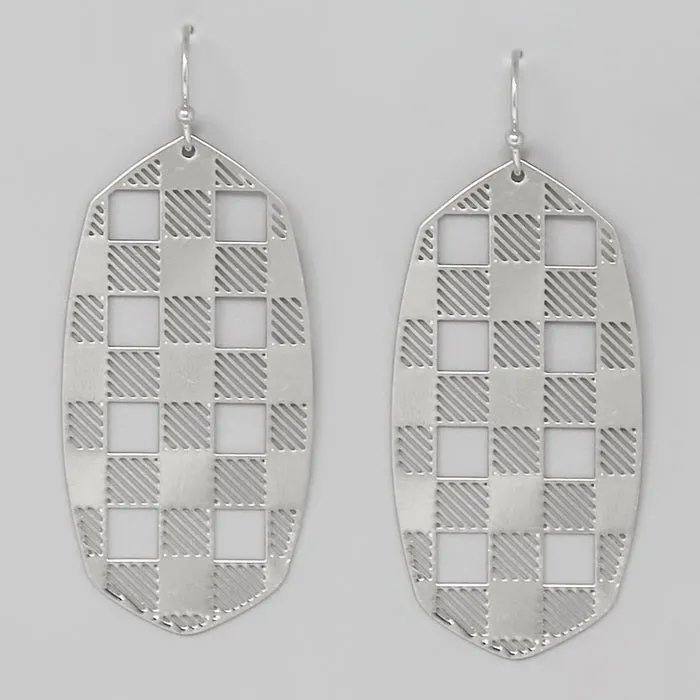 Check Pattern Hexagon Shape Lightweight Filigree Earrings