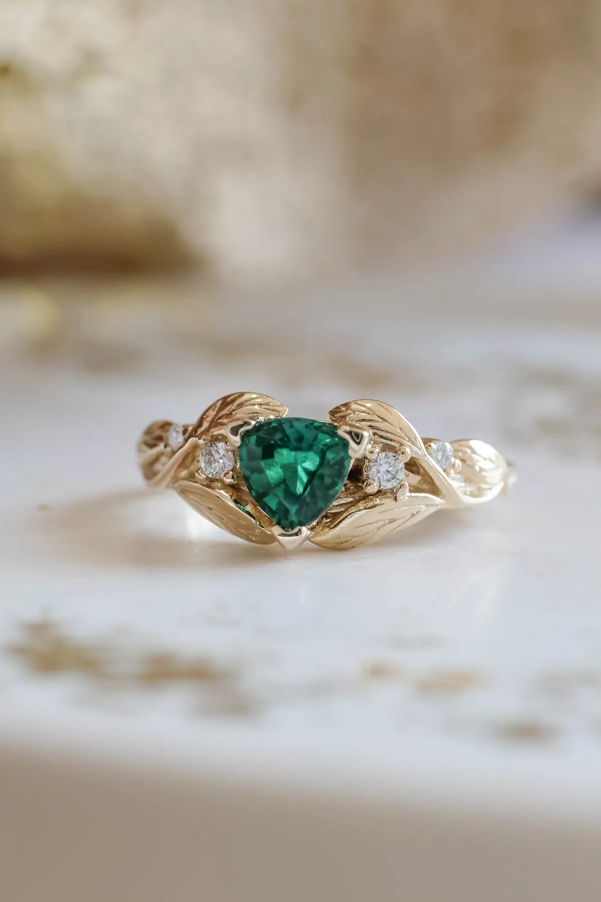 Clematis | branch engagement ring setting, trillion gemstone with accents gemstones