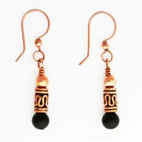 Copper Drop Earrings With Black Obsidian And Handmade Copper Beads ECPX Solid Copper Dangle Style Earrings